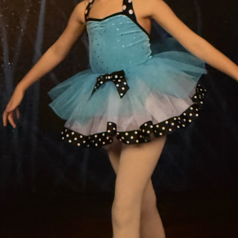 Weissman XSC Dance‎ Costume - Blue Rhinestone Velvet, w/Fringe & Tulle Skirt